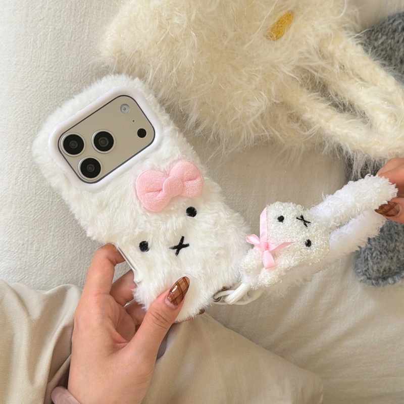 Cute Cartoon Wrist Strap Silicone Case - Cute cartoon White Fluffy fur Miffy