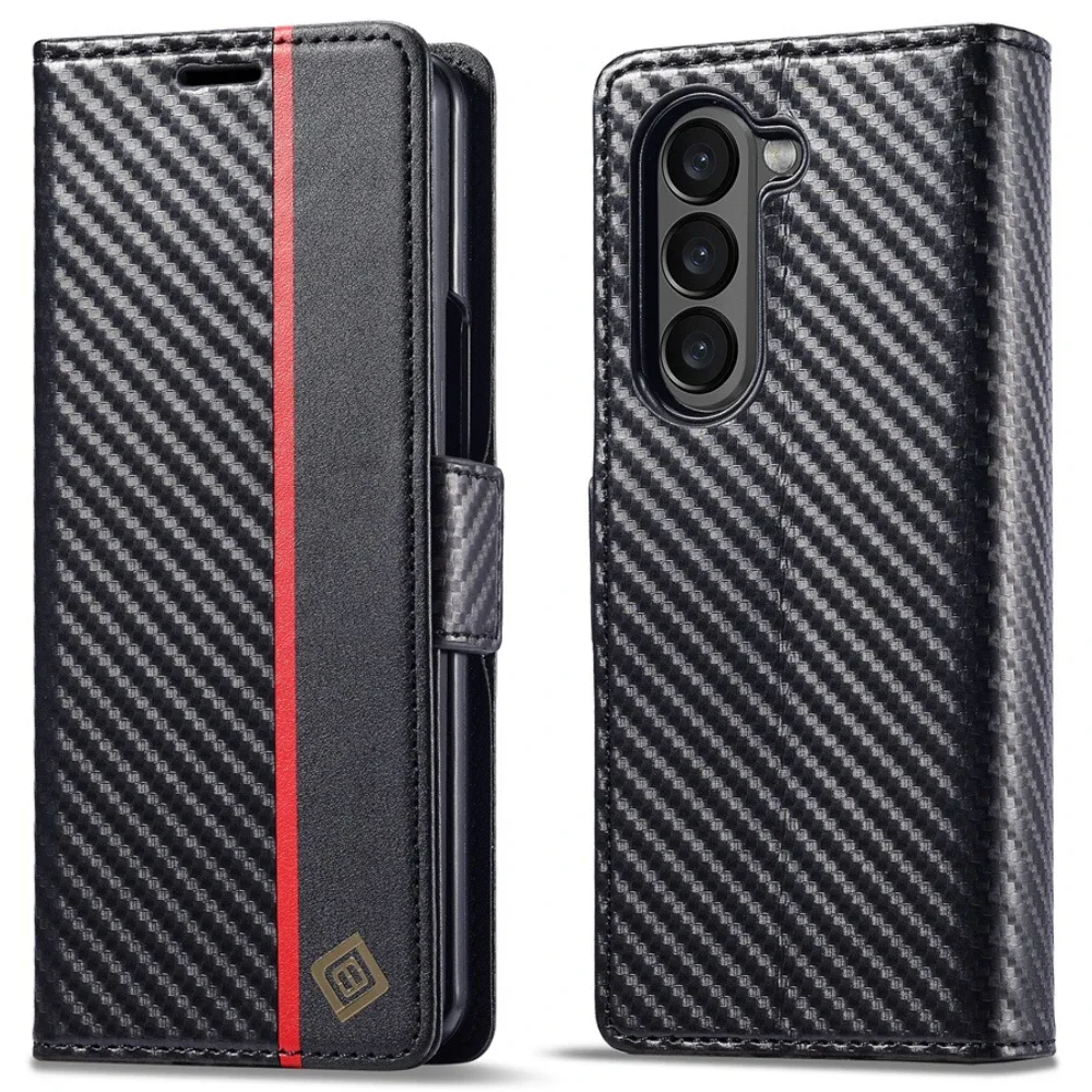 Luxury Carbon Fiber PU Leather - Leather Wallet Card Holder Phone Cover recension och pris
