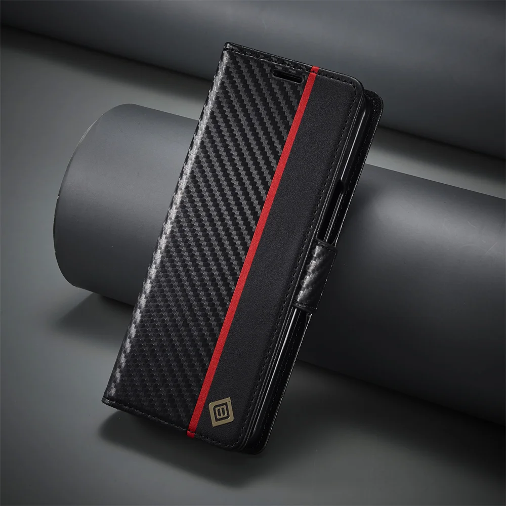 Luxury Carbon Fiber PU Leather - Leather Wallet Card Holder Phone Cover recension och pris