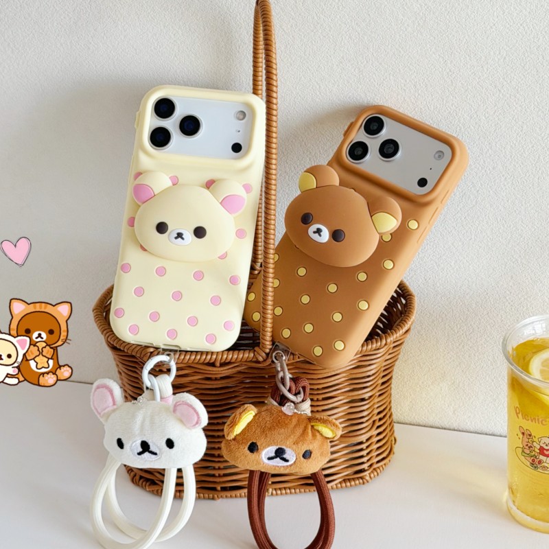 3D Rilakkuma Bear Polka Dot Si - Cute Cartoon Wrist Strap Silicone Case recension och pris