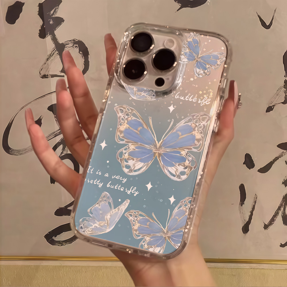 Luxury Blue Butterfly Clear Gl - Clear Shockproof Bumper Case recension och pris