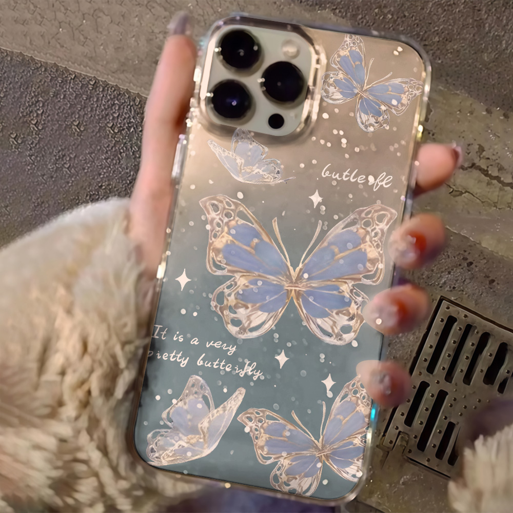 Luxury Blue Butterfly Clear Gl - Clear Shockproof Bumper Case recension och pris