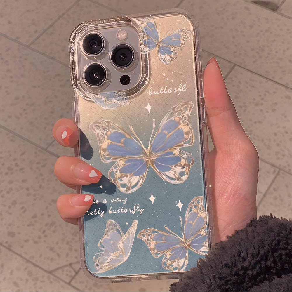 Luxury Blue Butterfly Clear Gl - Clear Shockproof Bumper Case recension och pris